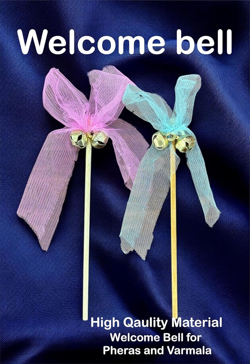 Smaran Wedding Bell Rattles for Pheras and Varmala Welcome Bells Wedding Fairy Twirling Ribbon Sticks Wands with Bell Multicolor Set of 10 - Image 5