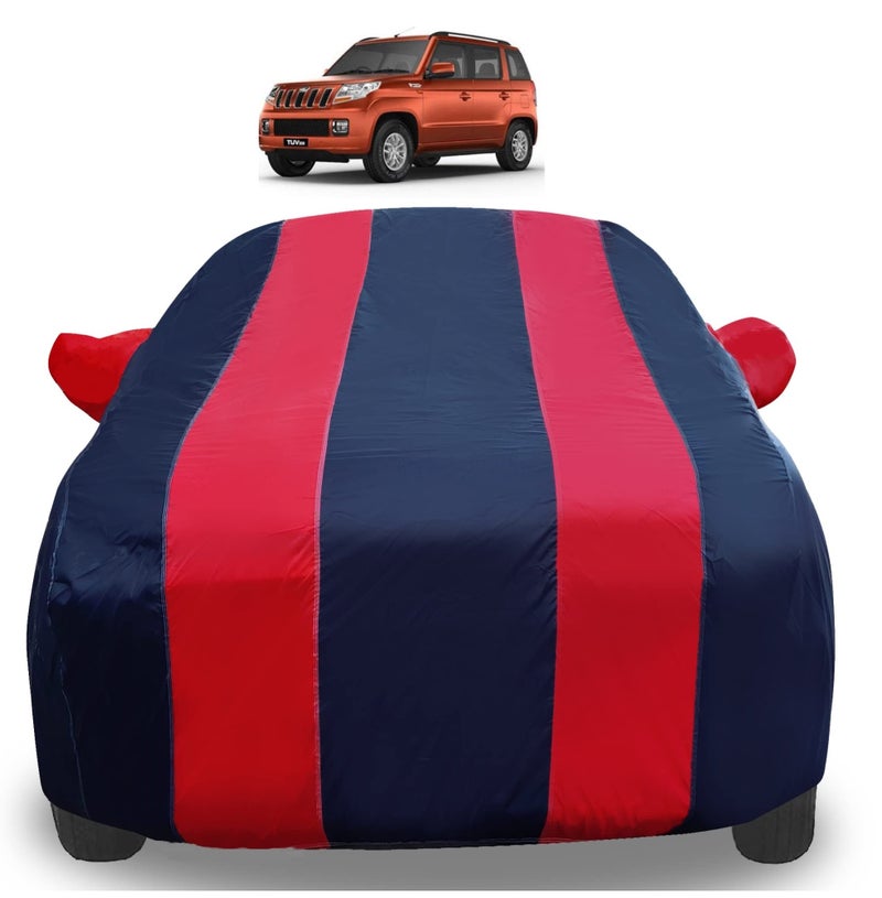 Auto Hub Car Cover Compatible with Mahindra TUV 300 with Mirror Pockets, Triple Stitched, Water Resistant, TUV 300 Car Cover, Navy, Red - Image 1