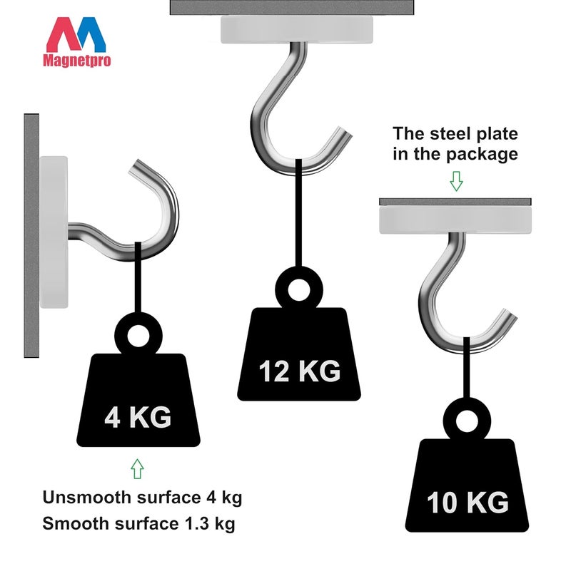 12 Pieces Magnet 10 KG Max Force 20 x 7 mm with Countersunk Hole and Steel Capsule, Pot Magnets with Screws and 12 Steel Pads (Bright Silver) - Image 5