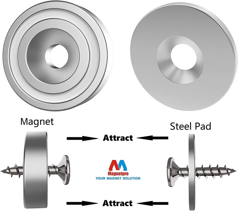 12 Pieces Magnet 10 KG Max Force 20 x 7 mm with Countersunk Hole and Steel Capsule, Pot Magnets with Screws and 12 Steel Pads (Bright Silver) - Image 3