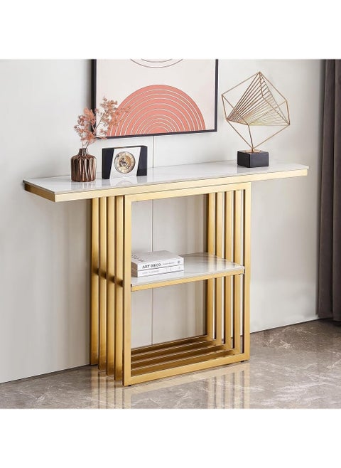 2 Tier Marble Console Table Rectangular Console Hall Entry Table with Storage Shelf for Living Room & Entryway Marble Sofa Table 120x80x40cm