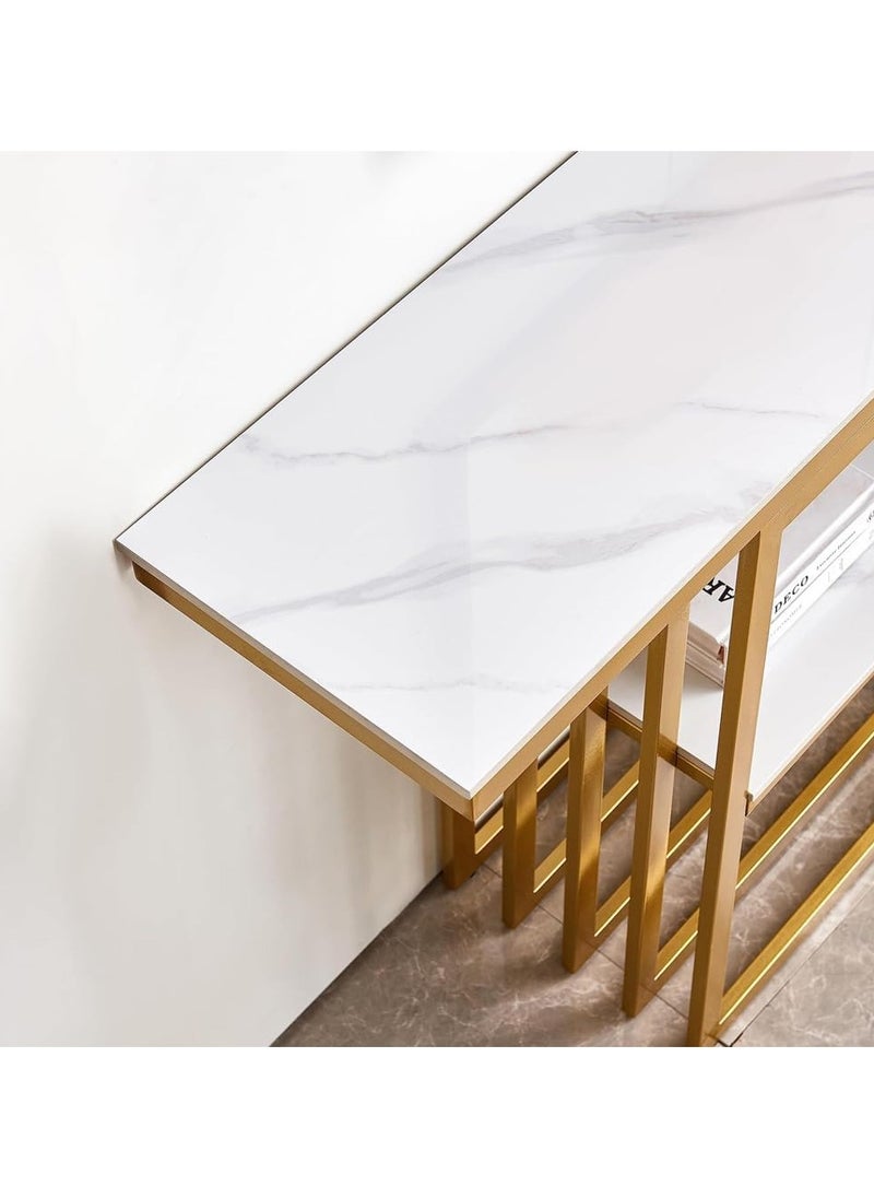 LINGWEI - 2 Tier Marble Console Table Rectangular Console Hall Entry Table with Storage Shelf for Living Room & Entryway Marble Sofa Table 120x80x40cm - Image 1