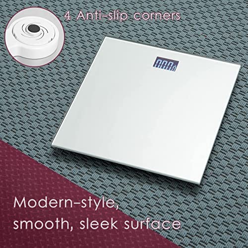 Moss & Stone Silver Digital Bathroom Scale for Body Weight, Smart Step-On Technology, Backlit LCD Display, High Accuracy Weight Scale 400lb/180kg, Glass Slim Design, Auto On/Off, Home Use - Image 5