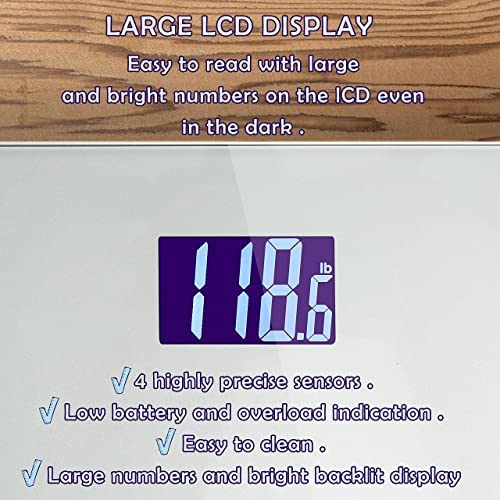 Moss & Stone Silver Digital Bathroom Scale for Body Weight, Smart Step-On Technology, Backlit LCD Display, High Accuracy Weight Scale 400lb/180kg, Glass Slim Design, Auto On/Off, Home Use - Image 3