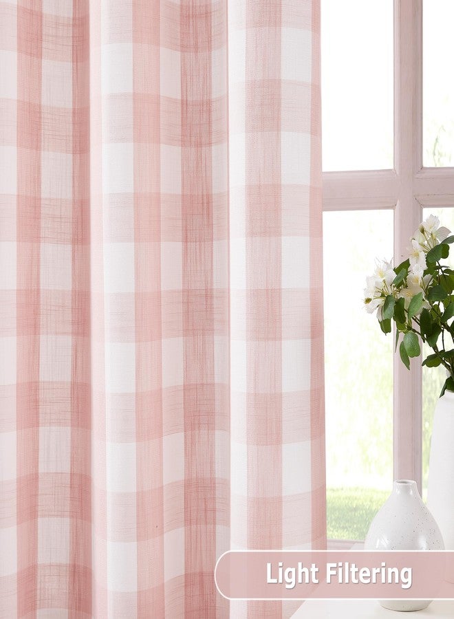 Jubilantex Buffalo Check Semi Sheer Curtain Panels Pink White Gingham Curtains Farmhouse Grommet Window Drapes for Living Room Bedroom 40"x84",2 Panels - Image 3