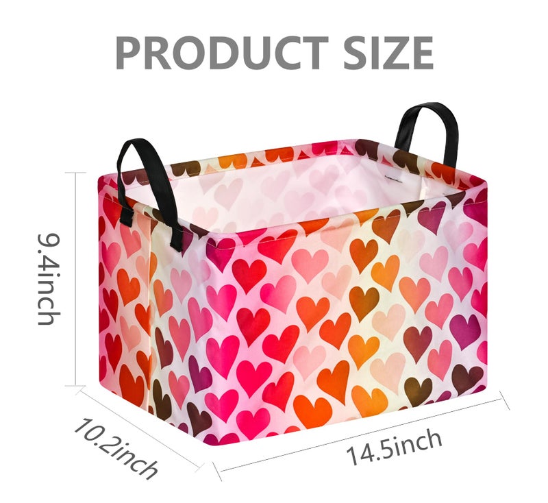 FUULOXE Rectangular Valentines Basket Storage Bin for Shelves Girls Gifts Baskets Foldable Box with Handles for Home Office Car Dormroom Valentine's Day Party Supplies - Image 2