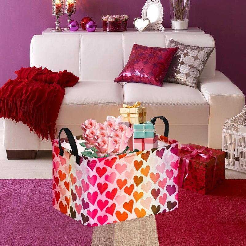 FUULOXE Rectangular Valentines Basket Storage Bin for Shelves Girls Gifts Baskets Foldable Box with Handles for Home Office Car Dormroom Valentine's Day Party Supplies - Image 3