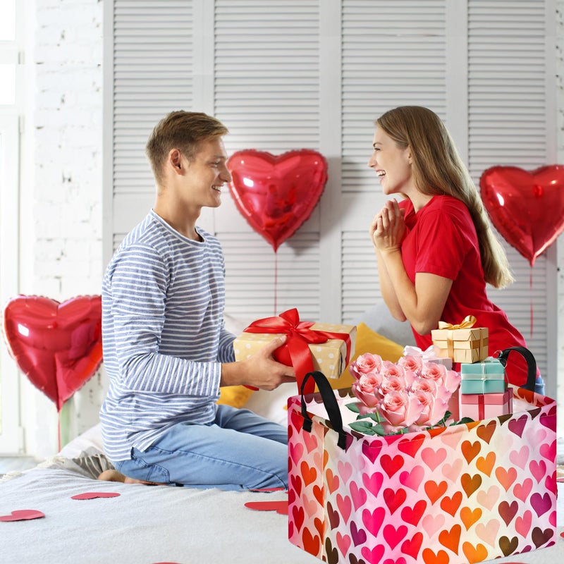 FUULOXE Rectangular Valentines Basket Storage Bin for Shelves Girls Gifts Baskets Foldable Box with Handles for Home Office Car Dormroom Valentine's Day Party Supplies - Image 4