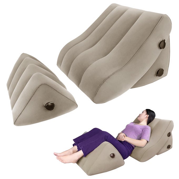 INFLATABLE WEDGE PILLOW SET FOR SLEEPING, ADJUSTABLE POST SURGERY PILLOW, ORTHOPEDIC BED WEDGE PILLOW SET FOR ACID REFLUX, SLEEPING, LEG AND BACK SUPPORT, POST SURGERY BACK NECK KNEE PAIN RELIEF