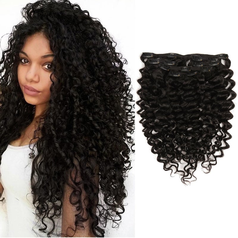 Lacer Clip in Human Hair Extensions Jerry Curly 3B 3C Real Hair Clip in Extensions For Black Women Natural Color 100 Brazilian African American Hair Extension 16 inch Jerry Curly 1B