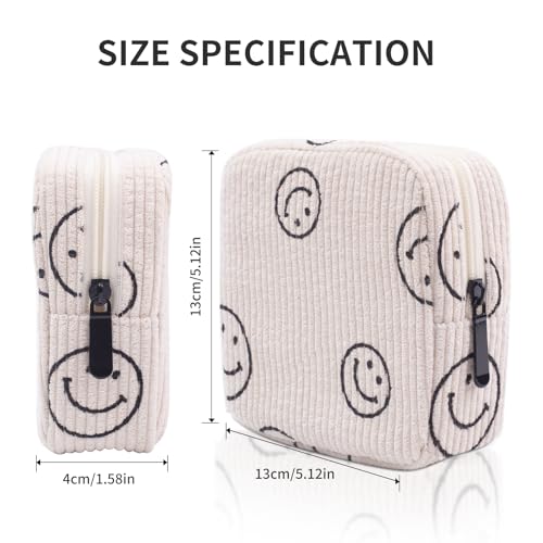 Teircno Sanitary Napkin Storage Bag,Preppy Corduroy Period Bag for Women, Cute Smiley Face,Portable Period Pouch with Zipper, Sanitary Pads Bag Tampons Holder for Purse, First Period - Image 2