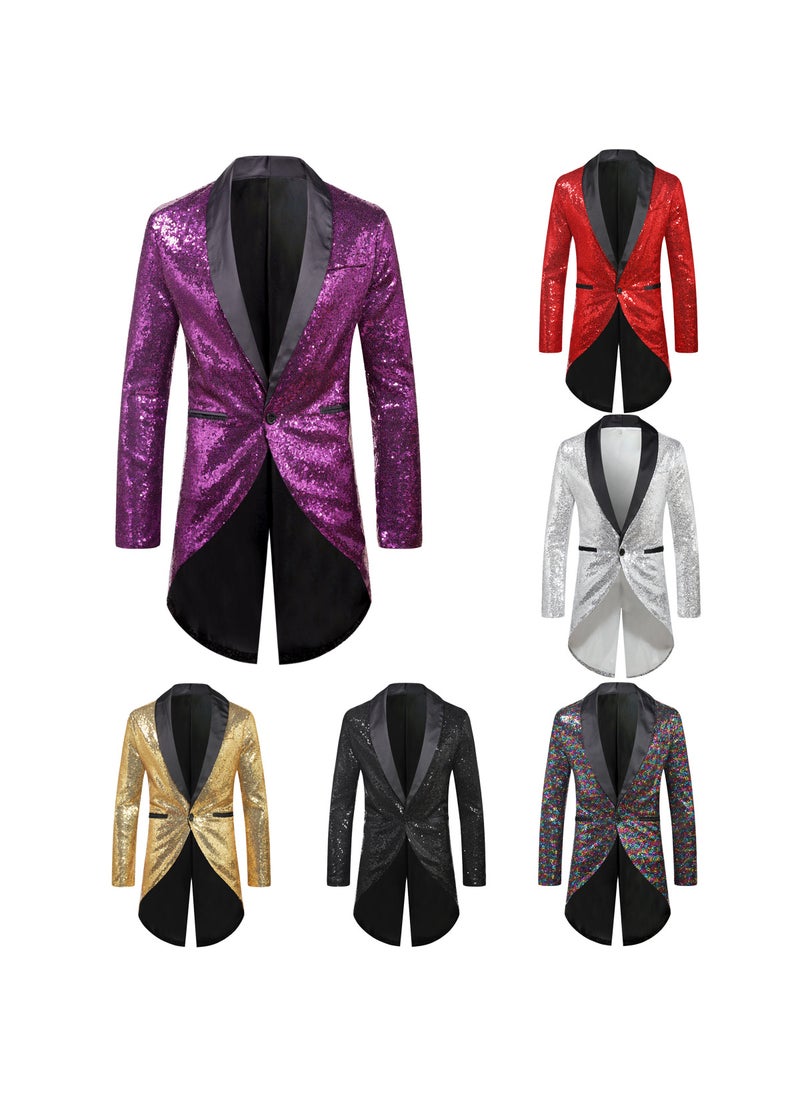 Generic Mens Fashion Sequin Blazer Tailcoat X49 Silver  - Image 5