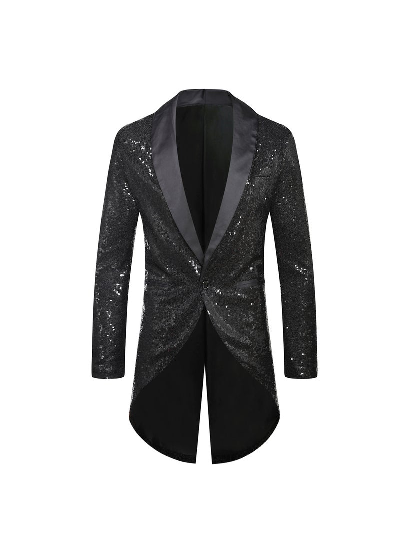 Generic Mens Fashion Sequin Blazer Tailcoat X49 Silver  - Image 2