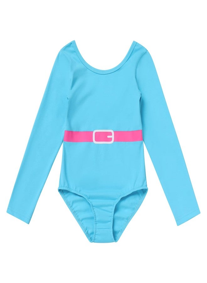 ODASDO 80s Workout Outfit For Girls Kids Retro 1980s Party Fitness Long Sleeve Leotard Gym Yoga Pants Leggings Rainbow Leg Warmers Headband Set Sportwear Blue 7-8 Years - Image 2