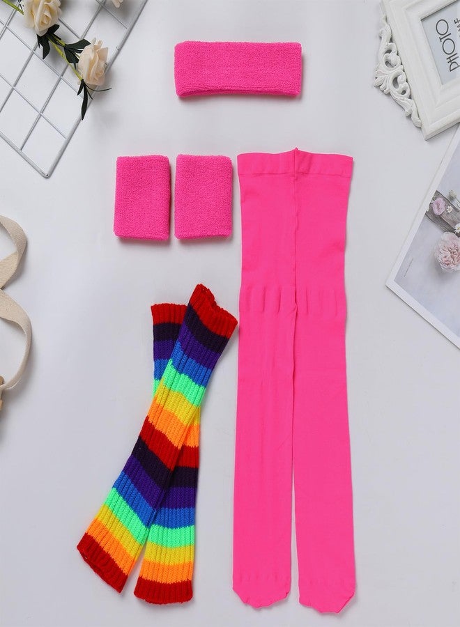 ODASDO 80s Workout Outfit For Girls Kids Retro 1980s Party Fitness Long Sleeve Leotard Gym Yoga Pants Leggings Rainbow Leg Warmers Headband Set Sportwear Blue 7-8 Years - Image 4