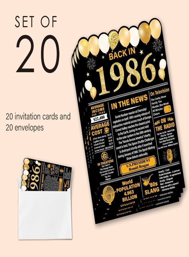 Nurawo 40th Birthday Party Invitations for Women Men, 40 Year Old Birthday Invitations, Back in 1986 Invites, 20 Fill-in-the-Blank Party Invites with Envelopes - Image 3