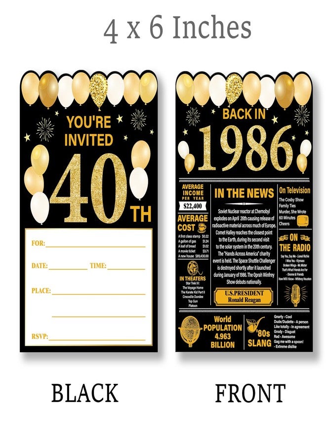 Nurawo 40th Birthday Party Invitations for Women Men, 40 Year Old Birthday Invitations, Back in 1986 Invites, 20 Fill-in-the-Blank Party Invites with Envelopes - Image 2