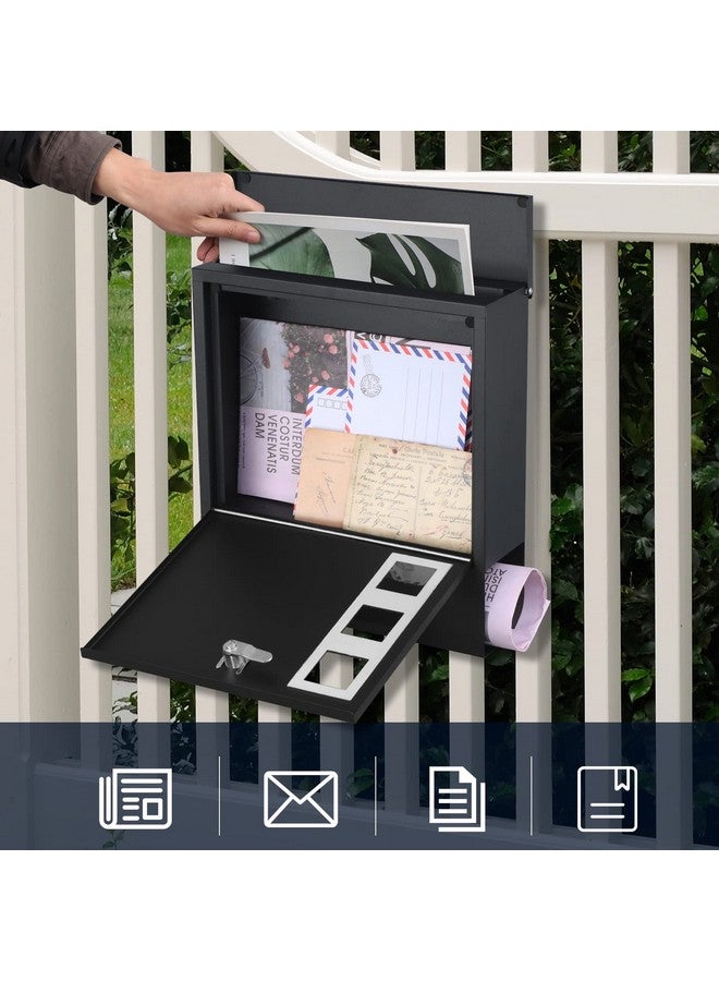 KYODOLED Locking Mailbox Wall Mount, Locked Mail Boxes, Mailbox with Key Lock for Outside, Large Capacity Drop Box for Newspapers, 13 x 3.4 x 11.8 Inch, Black - Image 2