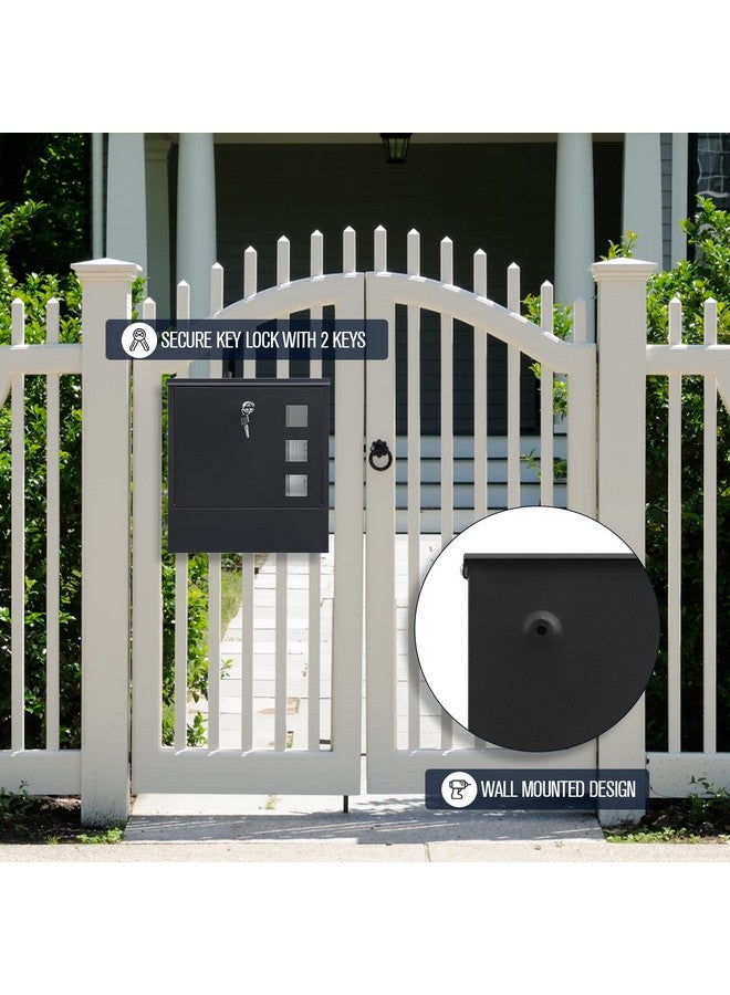 KYODOLED Locking Mailbox Wall Mount, Locked Mail Boxes, Mailbox with Key Lock for Outside, Large Capacity Drop Box for Newspapers, 13 x 3.4 x 11.8 Inch, Black - Image 4