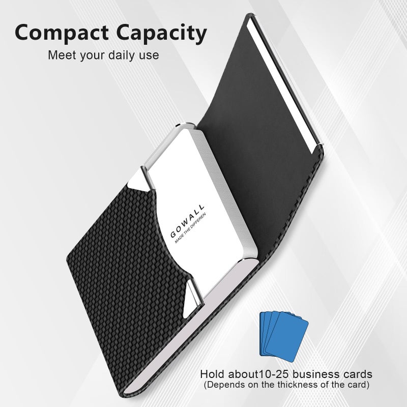 GOWALL Black Carbon Business Card Holder with Magnetic Closure, Slim Metal PU Business Card Case for Men Women, 3.7 x 2.3 inches RFID Blocking Credit Cards Holder for Pocket or Bag Storage - Image 3