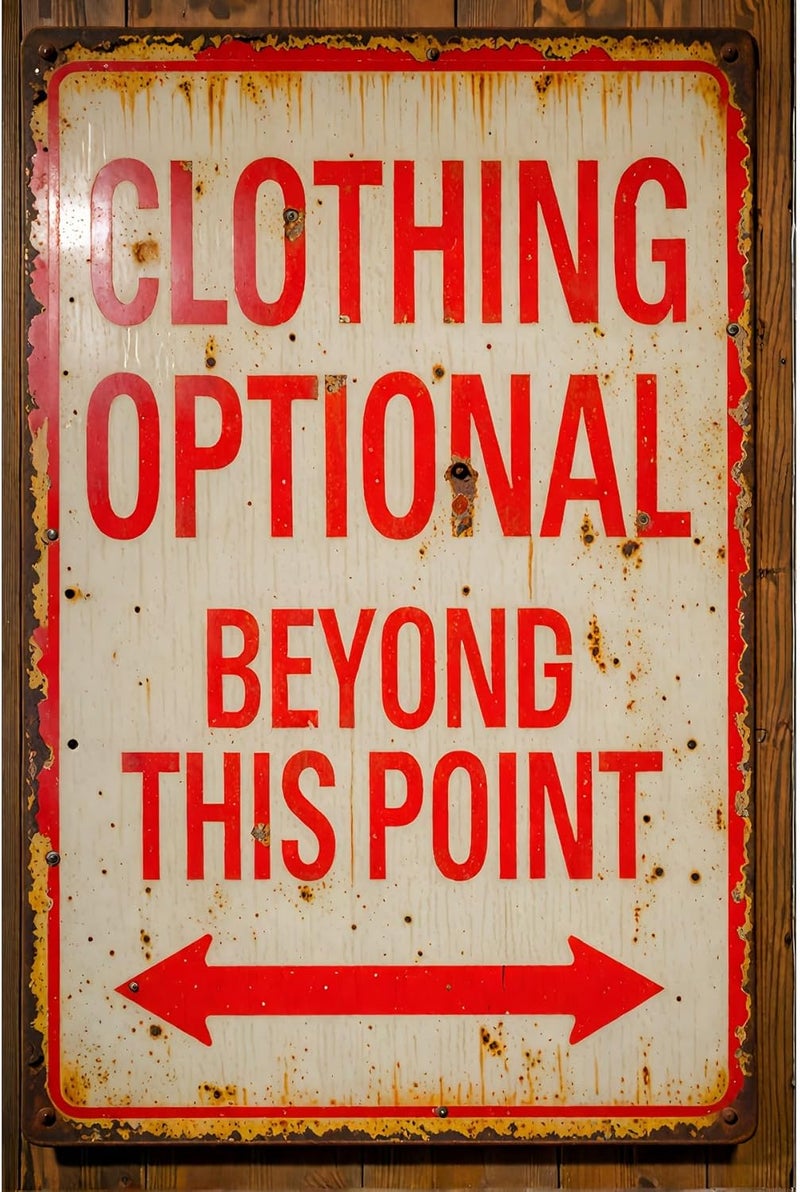 JACKGOLD Clothing Optional Beyond This Point Novelty Parking Sign, Rustic Funny Distressed Metal Wall Decor, Vintage 8 x 12 Inch Rust Free Tin Sign Plaque - Image 1