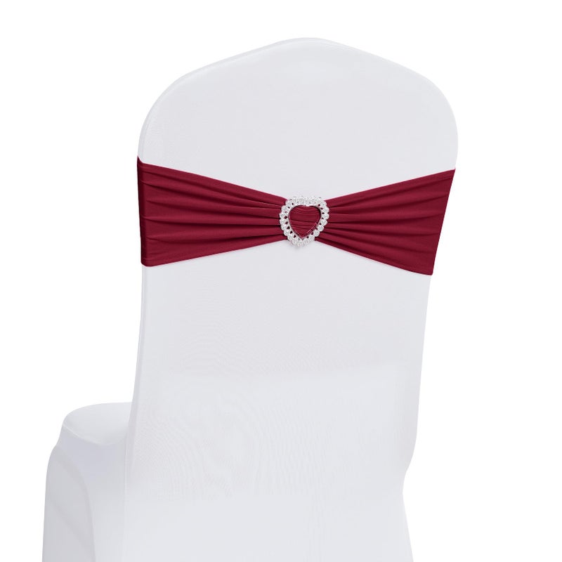 Howhic حزمة Howhic من 120 كرسي Spandex Sashes أقواس امتداد كرسي الفرقة مع مشبك منزلق الشوكة العالمي المرن العلاقات لزخارف حفلات حفلات الزفاف (بورغوندي) - Image 1