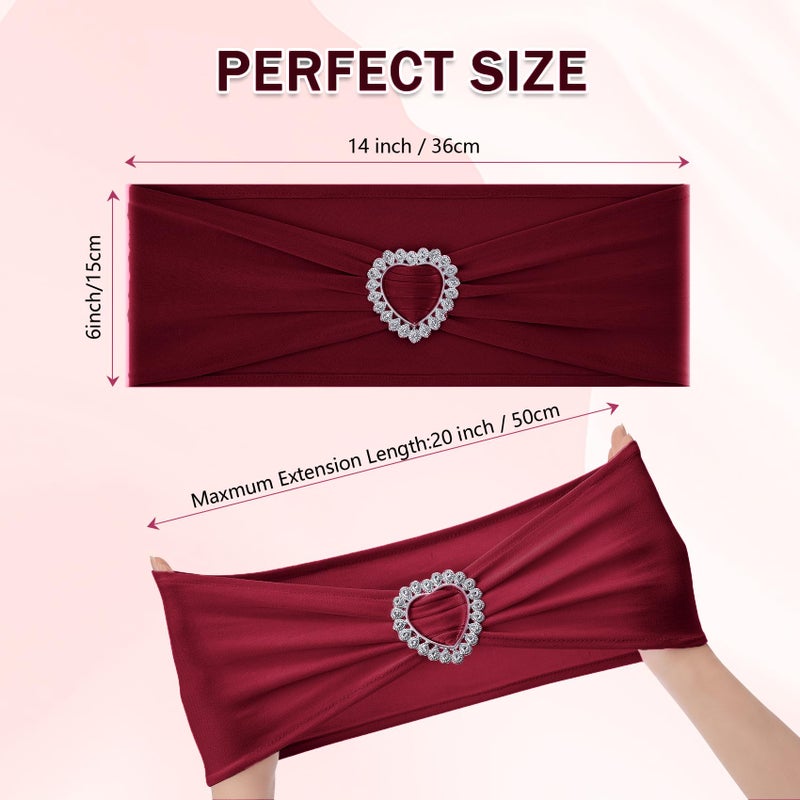 Howhic حزمة Howhic من 120 كرسي Spandex Sashes أقواس امتداد كرسي الفرقة مع مشبك منزلق الشوكة العالمي المرن العلاقات لزخارف حفلات حفلات الزفاف (بورغوندي) - Image 2