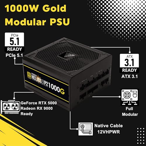 GAMDIAS Helios P2-1000 80+ Gold GEN 5 PSU | Fully Modular Low-Noise ATX Power Supply – ATX 3.1 Compliant – PCIe 5.1 Support | Native 12V-2x6 Connector – Black - Image 2