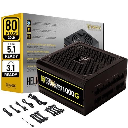 GAMDIAS Helios P2-1000 80+ Gold GEN 5 PSU | Fully Modular Low-Noise ATX Power Supply – ATX 3.1 Compliant – PCIe 5.1 Support | Native 12V-2x6 Connector – Black - Image 1