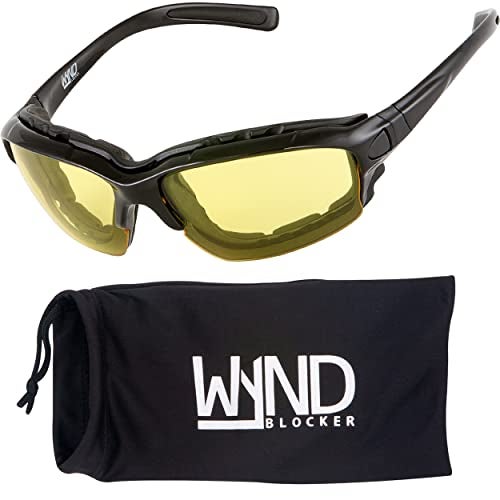 WYND Blocker Motorcycle Riding Glasses Extreme Sports Wrap Sunglasses, Black, Yellow Night Driving - Image 1