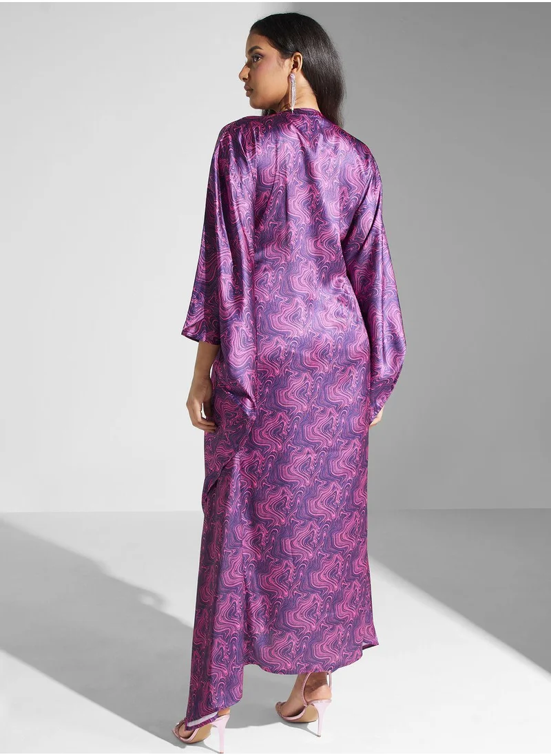 SINOIR Cape Sleeve Floral Print Kaftan