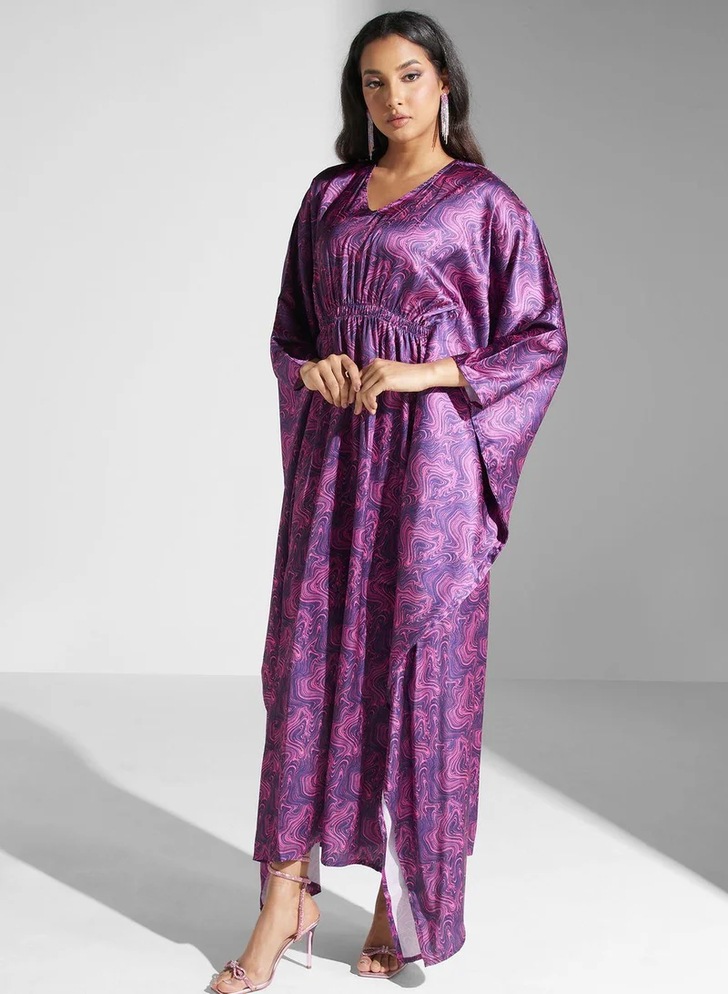 SINOIR Cape Sleeve Floral Print Kaftan
