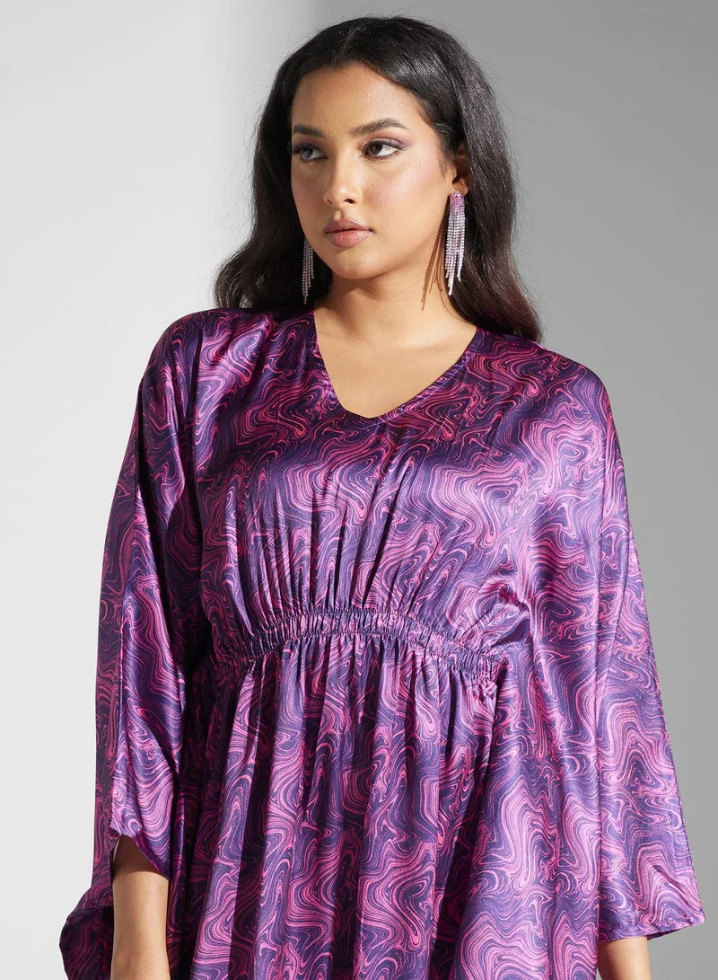 SINOIR Cape Sleeve Floral Print Kaftan