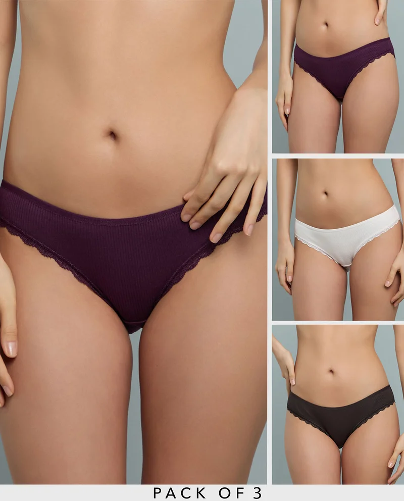 أر أند بي 3 Pack Ribbed Bikini Briefs