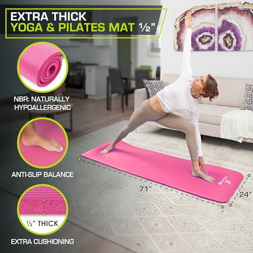 ProsourceFit Extra Thick Yoga and Pilates Mat ½” (13mm), 71-inch Long High Density Exercise Mat with Comfort Foam and Carrying Strap - Image 2