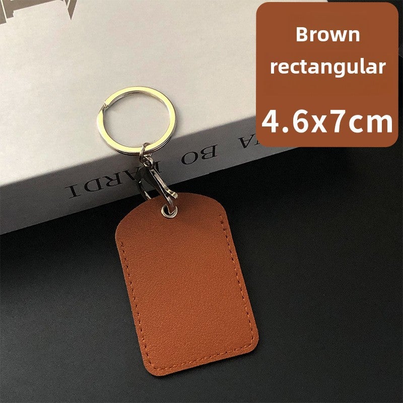 Rectangular PU Leather Keychain Card Holder Brown rectangle 