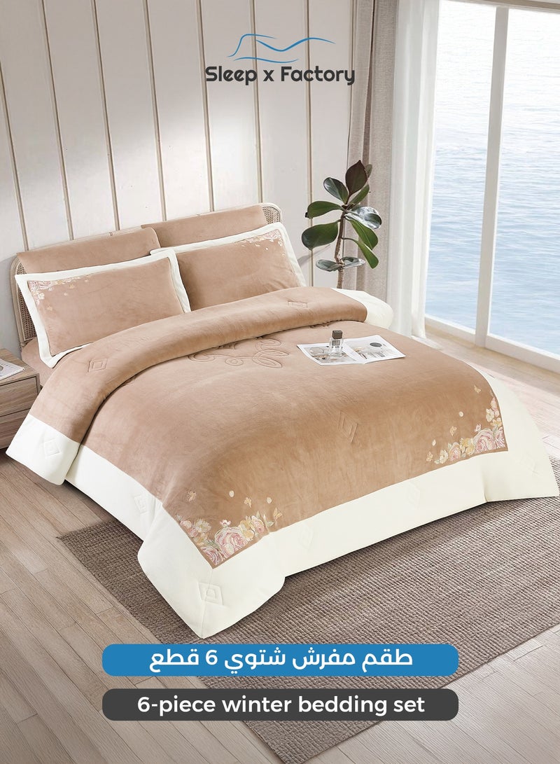 سليب × فاكتوري طقم مفرش شتوي مخمل مزخرف 6 قطع – مقاس كينج - Image 1