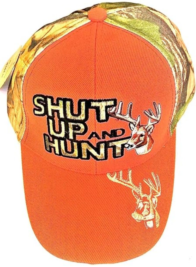 قبعة صيد مموهة بتطريز "Shut Up and Hunt" باللون البرتقالي - Image 1