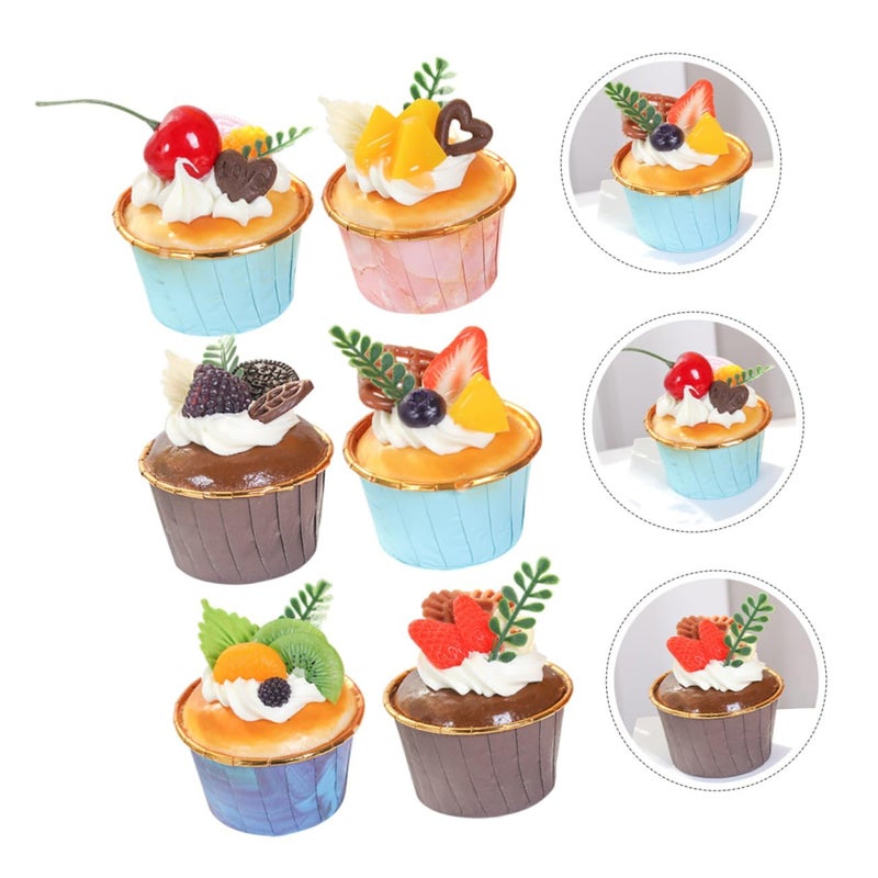 6pcs Realistic Cake Model Decorations Artificial Cupcake Dummies For Display Fondant Photography Prop - Image 5