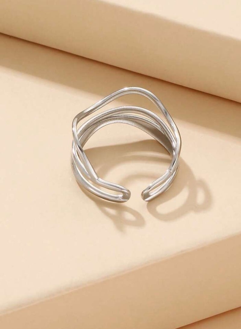 إيكوال خاتم نسائي من الاستانلس ستيل باللون الفضي انيق وعصري بمقاس موحد - Image 2