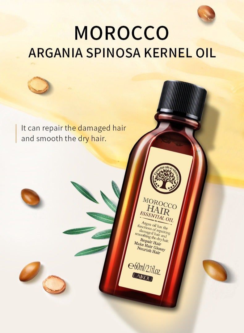MOROCCO 2-PACKS Morocco Argan Hair Oil,Natural Repair Hair Essential Oil with Camellia Seed, Jojoba u0026 Turmeric Oil, Nourishing u0026 Smoothing Hair Serum for Dry, Damaged Hair, Frizz Control u0026 Shine - Image 4
