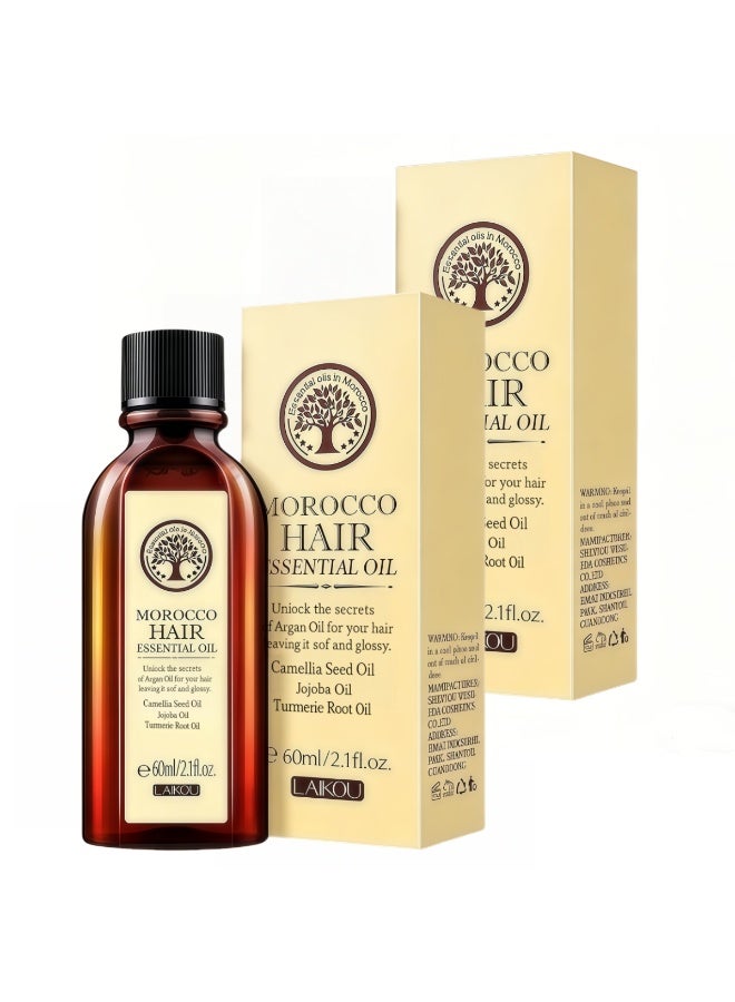 MOROCCO 2-PACKS Morocco Argan Hair Oil,Natural Repair Hair Essential Oil with Camellia Seed, Jojoba u0026 Turmeric Oil, Nourishing u0026 Smoothing Hair Serum for Dry, Damaged Hair, Frizz Control u0026 Shine - Image 1
