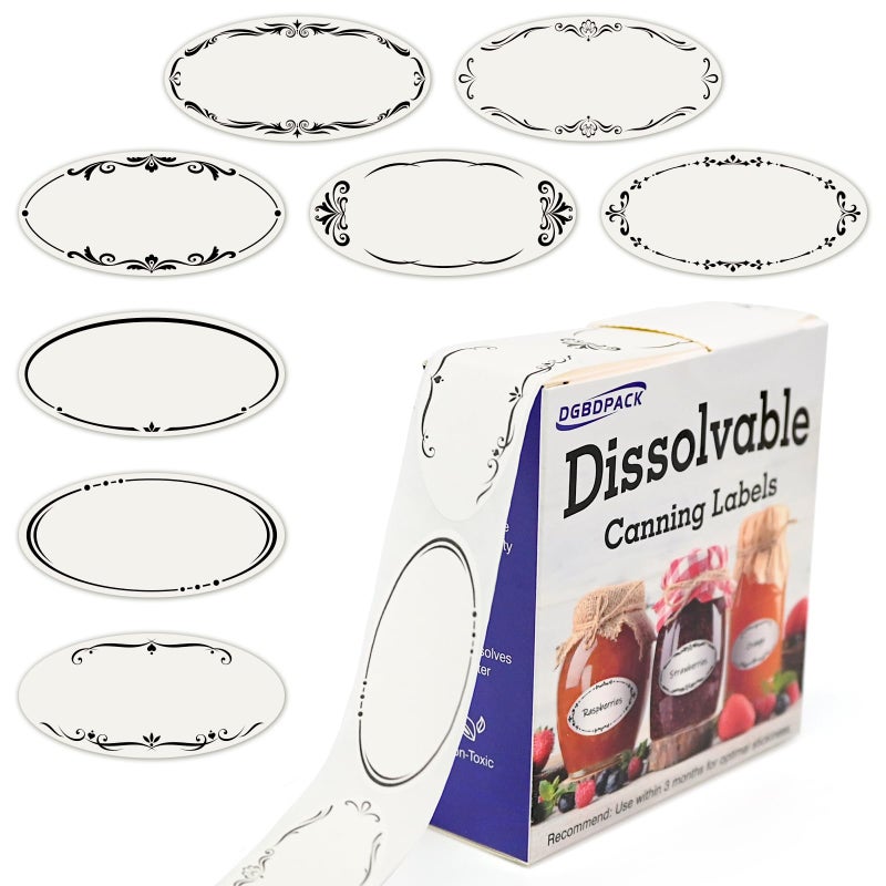 DGBDPACK Dissolvable Labels for Food Storage Containers, 1x2.125 inches, 400 Oval Labels, 8 Patterns - Image 1