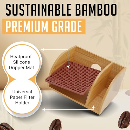 HEXNUB Bamboo Caddy for Pour Over Coffee Maker, Fits Chemex, Bodum, Cosori, Heatproof Mat, Filter Holder - Image 5