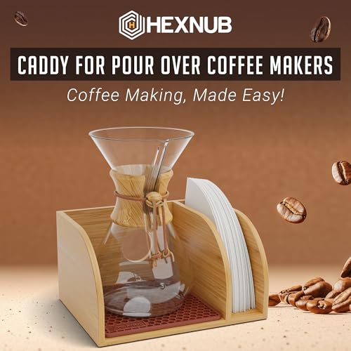 HEXNUB Bamboo Caddy for Pour Over Coffee Maker, Fits Chemex, Bodum, Cosori, Heatproof Mat, Filter Holder - Image 2