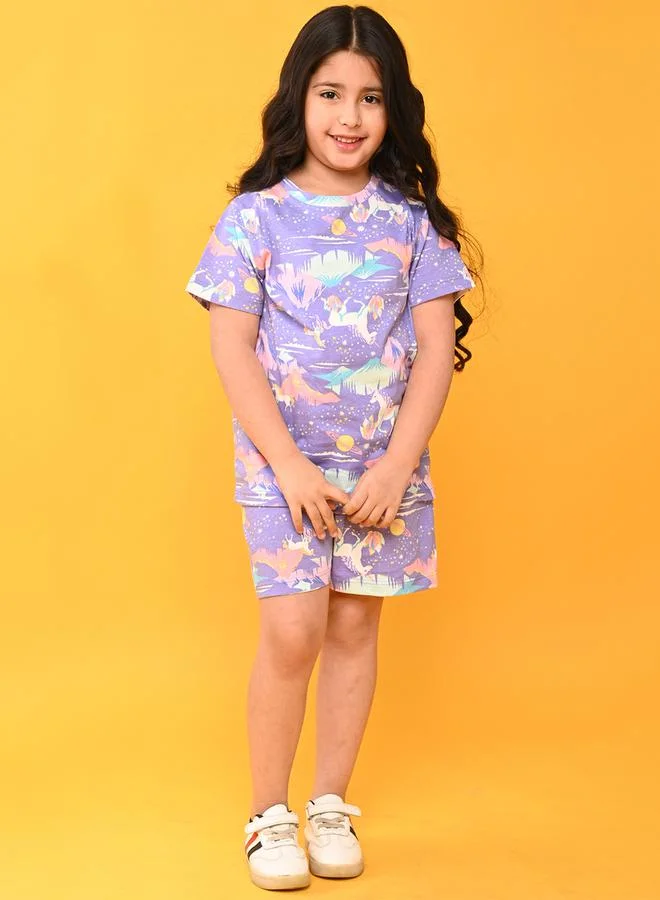 Anthrilo Unicorn Planet Print T-Shirt & Shorts Set by Styli