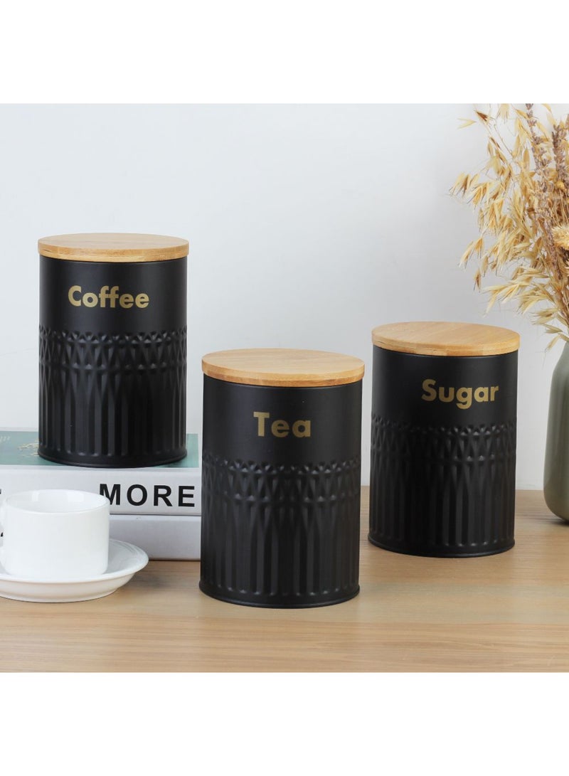 DANUBE HOME Astra 3-Piece Metal Storage Jar Set with Bamboo Lid – Stylish and Durable Kitchen Containers, Airtight Metal Jars for Pantry, Spice, Coffee Storage, Eco-Friendly Design -1200ml - Image 1