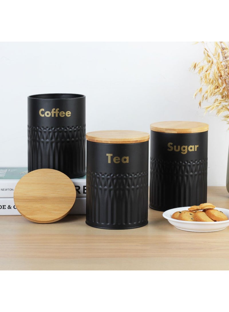 DANUBE HOME Astra 3-Piece Metal Storage Jar Set with Bamboo Lid – Stylish and Durable Kitchen Containers, Airtight Metal Jars for Pantry, Spice, Coffee Storage, Eco-Friendly Design -1200ml - Image 2