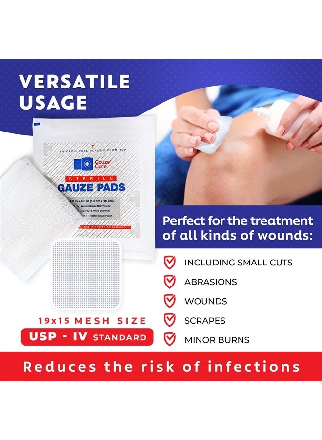 Gauze Care 100 قطعة من ضمادات الشاش الكبيرة المعقمة 4x4 للجرح بالجملة - شاش منسوج 12 طبقة 4x4 معقم - شبكة قابلة للتنفس 4x4 من ضمادات الشاش المعقمة لامتصاص أفضل - الإسعافات الأولية الطبية - Image 4