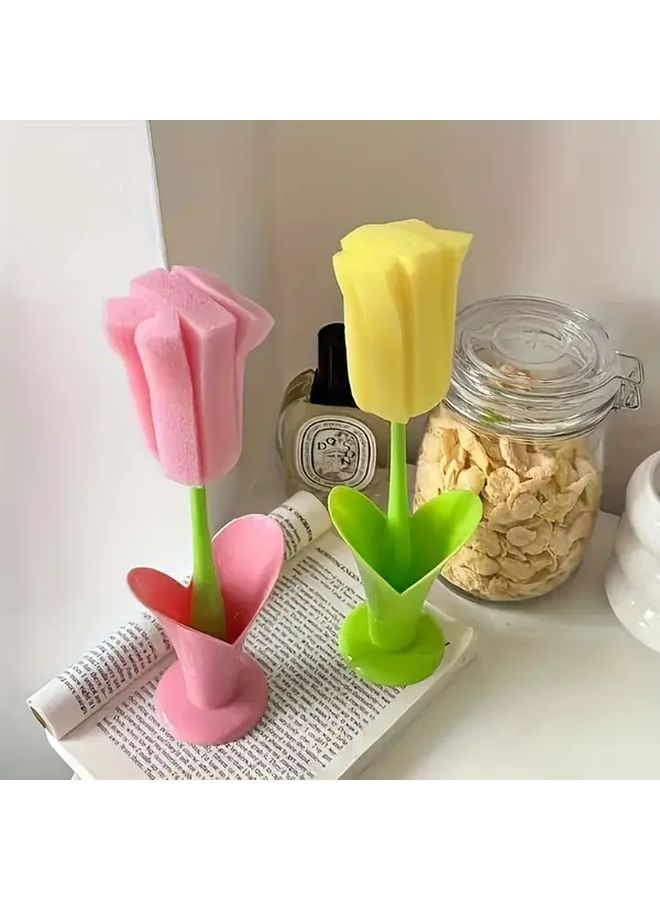 Reusable Long Handle Cup Brush With Yellow Sponge Head For Bottle Jar Cleaning - Image 5